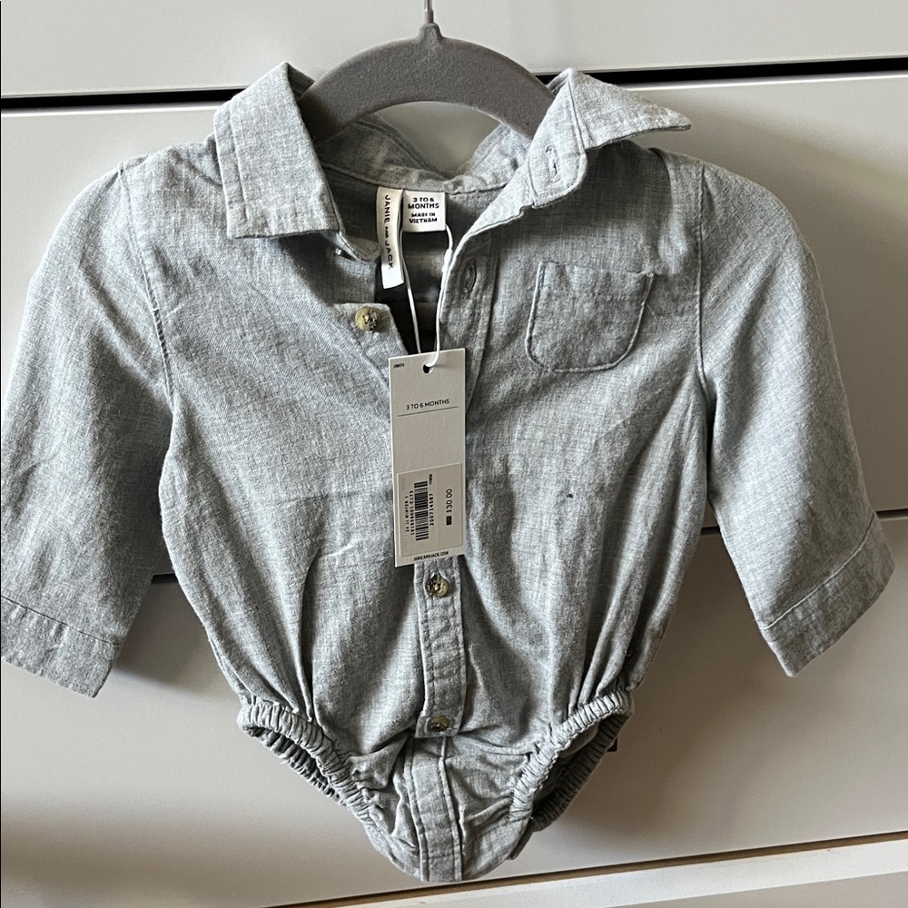 Janie and Jack Light Gray Baby Bodysuit